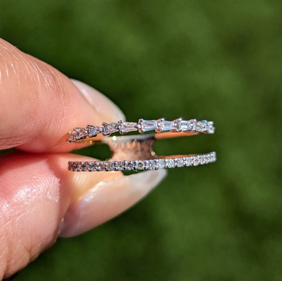 14K Yellow Gold Baguette and Round Spaced Diamond Wide Band Ring - Picture 1 of 10